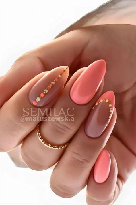 Summer Nails 2023 Color Trends | Summer Nails 2023 Get inspired with these trendy and vibrant summer nail designs! Discover step-by-step tutorials and tips for a perfect summer manicure. #SummerNailDesigns #SummerNails #SummerNailArt #SummerVibesNails New Summer Nail Trends, Peach Almond Nails With Design, Coral Summer Nails Designs, Peach Coral Nails, Peach French Nails, Summer Acrylic Nails Ombre, Summer Elegant Nails, Nails Peach Color, Coral Nails With Design Summer