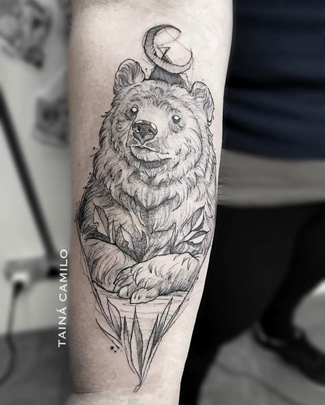 Bear Tattoo Meaning, Polar Bear Tattoo, Bear Tattoo Designs, Geometric Bear, Wild Tattoo, Wrist Tattoos For Guys, Bear Tattoos, Geniale Tattoos, Bear Tattoo