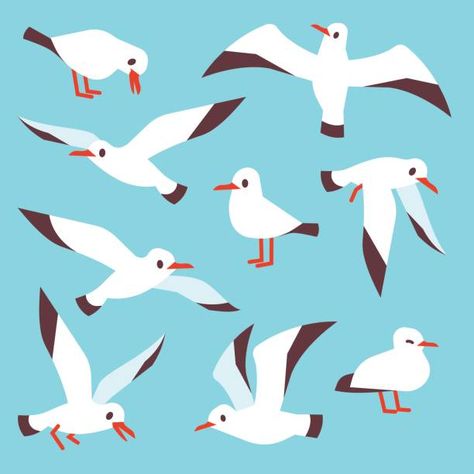 Seagull Drawing, Seagull Illustration, Bird Line Drawing, Sky Vector, Seagulls Flying, 그림 낙서, Cartoon Birds, Outline Illustration, 카드 디자인