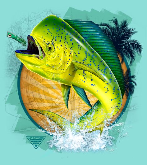 Mahi Mahi Pictures, Dorado Fish, Sea Turtle Pictures, Grafic Art, Dinosaur Sketch, Fishing Art, Beach Art Painting, Fish Artwork, Ocean Tattoos