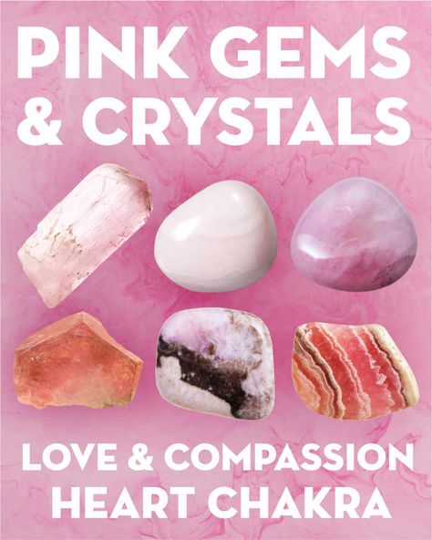 What Do Pink Crystals & Gemstones Mean?. Learn the names and meanings of pink gems and crystals including rose quartz, rhodonite, rhodochrosite, kunzite, morganite, and pink calcite. What do pink gemstones mean? Pink gemstones correspond to the heart chakra, love, and affection. They each have different meanings, but many are used for emotional healing, attracting love, and feeling connected to Divine Love. #gemstones #crystals #beadage Crystal Infographic, Crystal Meanings Charts, Natural Pharmacy, Gems And Crystals, Names And Meanings, Crystal Magick, Pretty Crystals, Attracting Love, Pink Calcite