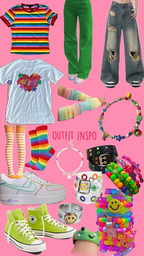 Kid Core Aesthetic Outfit, Kidcore Aesthetic Outfits, Tacky Outfit, Decora Outfits, Kidcore Clothes, Kidcore Outfit, Kidcore Fashion, Kid Core Aesthetic, Silly Clothes