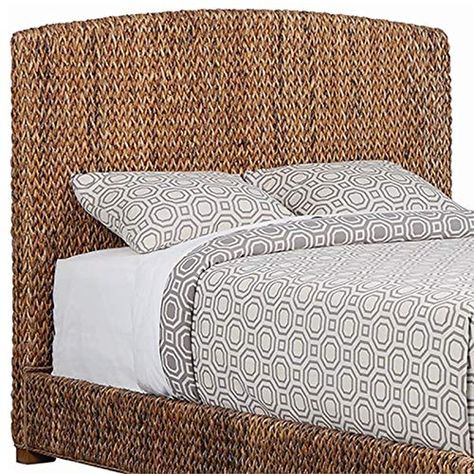 PRICES MAY VARY. Includes: One (1) headboard Material: Mahogany wood and plywood Finish: Honey and amber brown Size: California king Hand-woven banana leaf upholstered headboard Rich hues marry interesting texture in this banana leaf headboard. This headboard offers a modern country aura to any master bedroom. Constructed of solid wood and select veneers, the rustic surface is embellished with light hand distressing. Warm rustic brown enhances the coziness while the sharp angles and rounded top