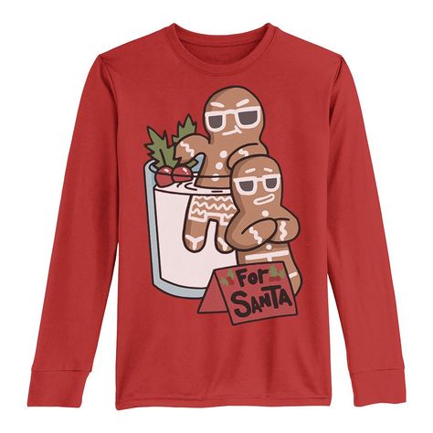 "Give him a fun Christmas look with this \"For Santa\" Gingerbread Men Milk Dip Chillin' boys' long sleeve tee. Give him a fun Christmas look with this \"For Santa\" Gingerbread Men Milk Dip Chillin' boys' long sleeve tee.  Crewneck Long sleevesFABRIC & CARE Cotton Machine wash Imported Size: Large. Color: Red. Gender: male. Age Group: kids. Pattern: Graphic." Christmas Graphic Tee, Gingerbread Outfit, Holiday Inspo, Church Graphics, Christmas Look, Xmas Tees, Disney Designs, Santa Shirts, Boys Graphic Tee