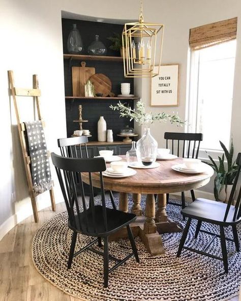 Interior Decorating Ideas and Good Feng Shui in The Metal Rat Year 2020 Rustic Farmhouse Dining Room, Black Chairs, Decor Steals, Farmhouse Dining Room, Farmhouse Dining, Breakfast Nook, Formal Dining Room, Dining Room Design, Room Table