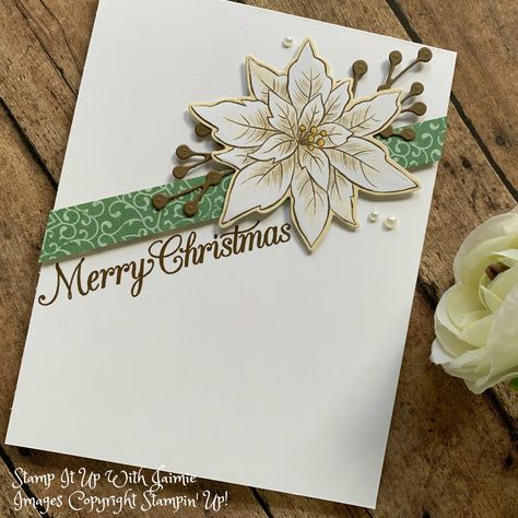 Stampin' Up! Poinsettia Petals Merry Christmas Poinsettia Cards, Stamped Christmas Cards, Christmas Card Inspiration, Stampin Up Christmas Cards, Christmas Poinsettia, Stampin Up Christmas, Diy Christmas Cards, Christmas Stamps, Christmas Cards To Make