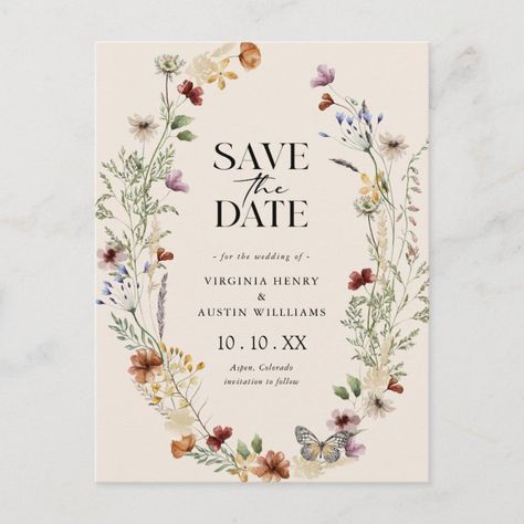 Botanical Save The Date Cards, Boho April Wedding, Cottage Core Save The Date, Summer Save The Date Ideas, Cottagecore Save The Date, Save The Date Spring Wedding, Wildflower Save The Date Cards, Whimsical Save The Date Ideas, Save The Date Ideas Floral