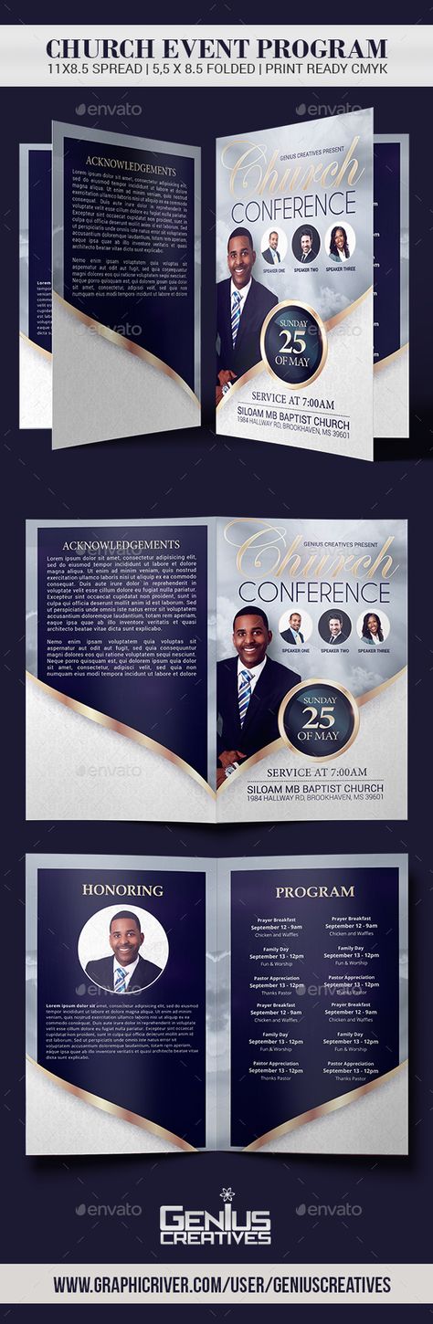 Church Conference #Flyer program template - Informational #Brochures Conference Booklet Design Cover, Conference Brochure, Church Brochures, Pastor Anniversary, Gospel Concert, Conference Program, Church Conference, Church Anniversary, Christian Graphic Design