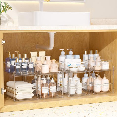 PRICES MAY VARY. ESSENTIALS STORAGE PREFERRED: The multi-purpose organizer storage is a good helper to keep your vanity or bathroom countertop tidy. It can also be used as under sink organizer, kitchen organization, pantry organizer, refrigerator storage, cabinet storage. Perfect for storing cosmetics, toiletries, perfumes, cleaning supplies, snacks, bottles, spice jars. EASY TO INSTALL: No tools required, setup is easy and takes only a few minutes. You can effortlessly assemble a stable pull-ou Bathroom Under Sink Organization, Bathroom Under Sink, Medicine Cabinet Organization, Vanity Counter, Drawer Bins, Countertop Storage, Under Sink Organization, Vanity Organization, Vanity Countertop