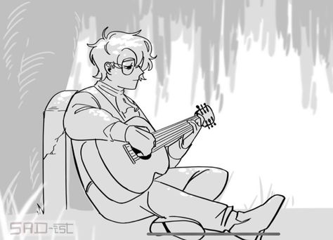 Character Playing Guitar Reference, Art Reference Sitting On Floor, Playing Ukulele Drawing Reference, Person Sitting On Floor Drawing, Playing Violin Pose Reference Drawing, Sitting With Guitar Pose, Holding Bucket Reference, Someone Holding A Guitar, Person Holding Guitar Drawing Reference