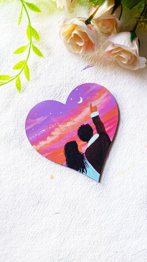 Painting On Mdf Board, India Painting, Couple Painting, Acrylic Colours, Diy Business Cards, Heart Painting, Simple Acrylic Paintings, Mdf Board, Homemade Crafts