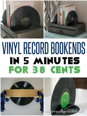 DIY Vinyl Record Bookends - These are only 38 cents to make and take less than 5 minutes! Diy Vinyl Record, Vinyl Record Projects, Vinyl Record Crafts, Record Crafts, Old Records, Vinyl Record Art, Cute Dorm Rooms, Record Art, Design Rules