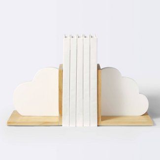 Cloud Nursery Theme, Cloud Bedroom, Sky Nursery, Cloud Theme, Clouds Nursery, Wooden Bookends, Decorative Bookends, Cloud Island, Nursery Room Design