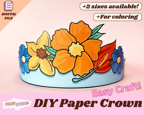 Paper Crown Printable, Flower Drawing For Kids, Activity Template, Diy Birthday Crown, Crown Printable, Headband Costume, Crown Template, Anniversaire Diy, Crown Party