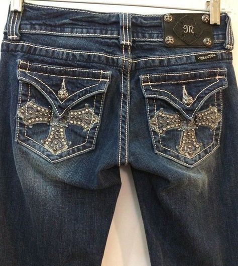 Miss Me Jeans Cross, Custom Jeans Diy, Jean Shirt Dress, Chicana Style, Cross Jeans, Bling Jeans, Rhinestone Jeans, 2000s Clothes, Downtown Outfits