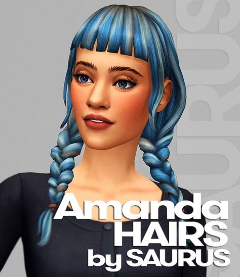 Amanda Hairs | Saurus on Patreon Snowy Escape, 4 Braids, Mod Hair, Baby Bangs, Braided Bangs, Sims 4 Mm, Sims Hair, Crown Braid, Fringe Hairstyles