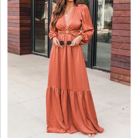 Brand New, Never Worn Satin Material, Rusty Color Western Maxi Dress, Fall Maxi Dress, Long Flowing Dresses, Fall Maxi, Maxi Dresses Fall, Dress Attire, Flowing Dresses, Pink Lily, Satin Material