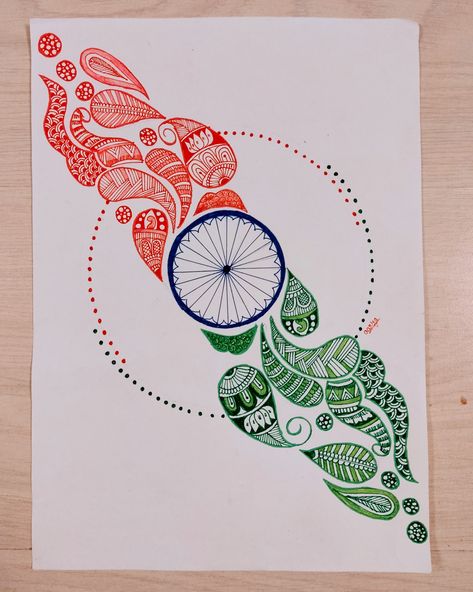 Indian Flag Painting Ideas, Happy Republic Day Drawing, Indian Flag Mandala Art, Republic Day Mandala Art, Independence Day Border Design, Republic Day Painting Ideas, Indian Flag Drawing Ideas, Republic Day Sketch, Indian Independence Day Painting