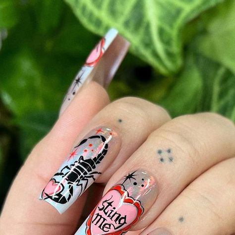 Scorpio Nails Aesthetic, Scorpio Themed Nails, Scorpion Nail Art, Scorpio Bday Nails, Scorpio Season Nails, Scorpion Nails Designs, Birthday Nail Set Ideas Scorpio, Scorpio Acrylic Nails, Scorpio Zodiac Nails