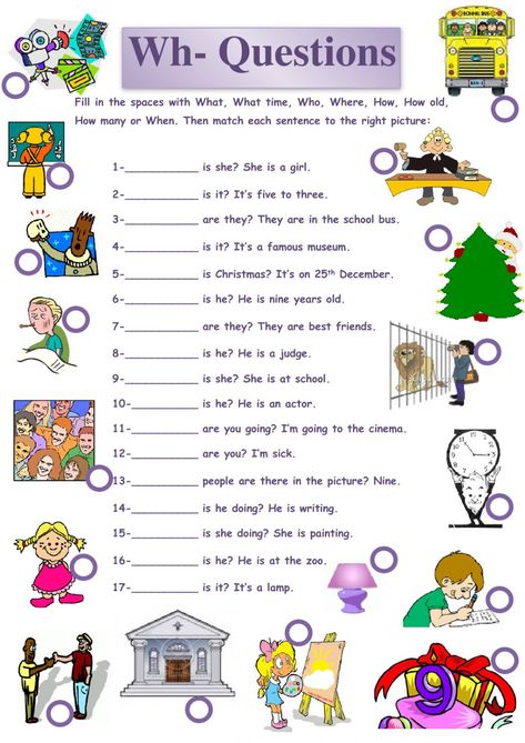 Wh Questions Exercises, Grammar For Kids, English Worksheet, English Exercises, English Grammar Worksheets, Wh Questions, English Worksheets For Kids, Kids English, English Classroom