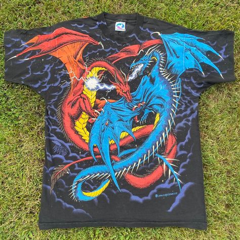 Dueling Dragons, Geeky Clothes, Vintage Band Tees, Anime Tees, Baggy Clothes, Graphic Tee Design, Cool Graphic Tees, Fashion Line, Graphic Shirt