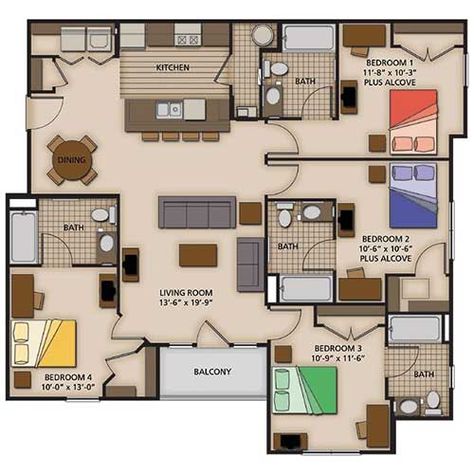 2, 3 and 4 Bedroom Apartment Floor Plans | Capstone Quarters Floor Plans Minecraft, 4 Bedroom Apartment Floor Plans, Minecraft Apartment Building, Apartment Building Floor Plans, Minecraft Apartment, Building Floor Plans, 3 Bedroom Home Floor Plans, Condo Floor Plans, 3 Bedroom Floor Plan