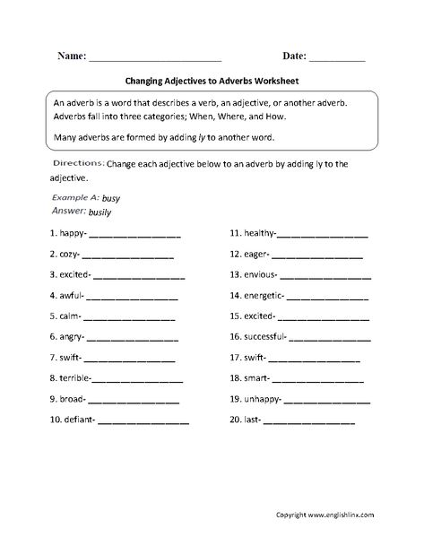 Changing Adjectives to Adverbs Worksheets Adverbs Sentences, Communicative Language Teaching, Descriptive Adjectives, Action Verbs Worksheet, Speech Worksheets, Antonyms Worksheet, Conjunctions Worksheet, Adverbs Worksheet, Context Clues Worksheets