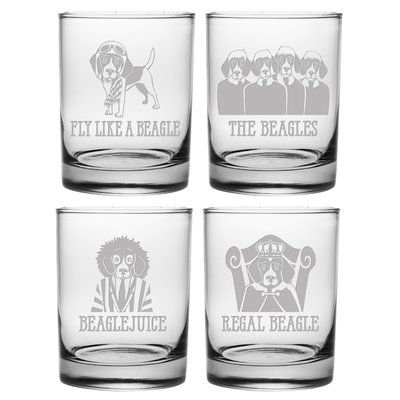 Susquehanna Glass 4 Piece Beagle 14 oz. Old Fashioned Glass Set Copper Moscow Mule Mugs, Drinking Glass Sets, Double Wall Glass, Whiskey Glass, Whiskey Glasses, Old Fashioned Glass, Wine Glass Set, Glassware Set, Etched Glass