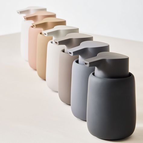 Looking to upgrade your sink-side accessories? The Sono Collection by Blomus features gentle shapes, perfectly rounded edges and the most tactile surface with an exquisite silk matte finish. The collection is crafted from ceramic, composite and silicone and includes a liquid Soap Dispenser, Tumbler and Tray (coming soon!). The SONO Collection is exceedingly functional, yet reflects the brand's aesthetic vision creating a calming and harmonious setting for your everyday routines. Blomus @blo... Bathroom Counter Decor, Modern Bathroom Accessories, Decorative Storage Baskets, Bathroom Storage Solutions, Bamboo Bathroom, Teen Furniture, Counter Decor, Bathroom Counters, Kitchen Soap