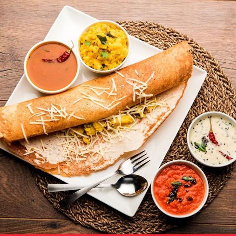 South Indian Crepes (Masala Dosa) Dosa Aesthetic Photography, Indian Dosa, Dosa Recipes, Masala Dosa Recipe, Rice Lentils, Restaurant Indian, Masala Dosa, Tomato Curry, Miniature Inspiration