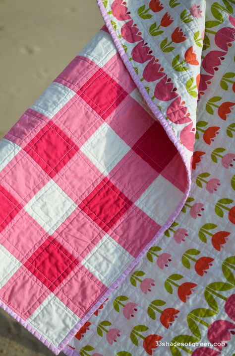 Happy Friday!  Are you glad the weekend is almost here?  I sure am!     I made this quilt earlier this Spring for a friend who had a bab... Check Quilt, Buffalo Check Quilt, Plaid Quilts, Gingham Quilt, Beginner Quilt, Picnic Quilt, Plaid Quilt, Baby Quilt Patterns, Toddler Quilt