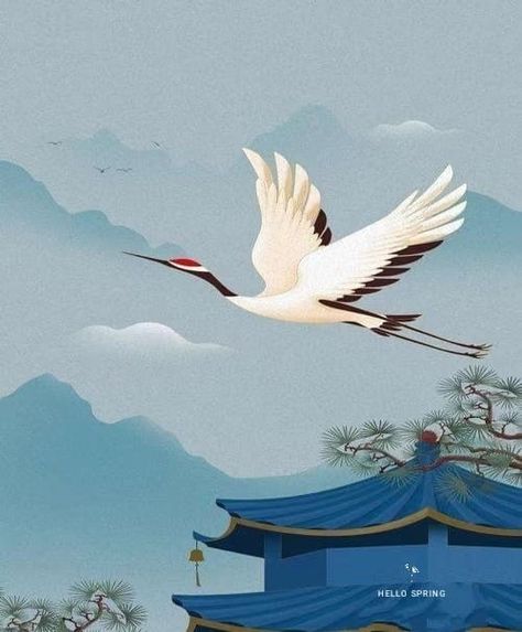 Crane Illustration, Crane Painting, Crane Drawing, Japanese Cranes, Japanese Drawings, Crane Bird, Japanese Painting, Japan Art, Bird Illustration