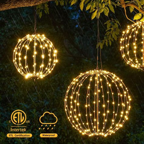 Amazon.com: Christmas Ball Light Sphere, 16IN 128LED Hanging Tree Light and Pathway Lights with Hook and Stake, Foldable Metal Frame Light Ball for Outdoor Garden, UL Listed, White Frame, Warm White : Everything Else Hanging Tree Lights, Sphere Light, Christmas Centers, Pathway Lights, Hanging Tree, Tree Light, Led Christmas Lights, Pathway Lighting, Frame Light