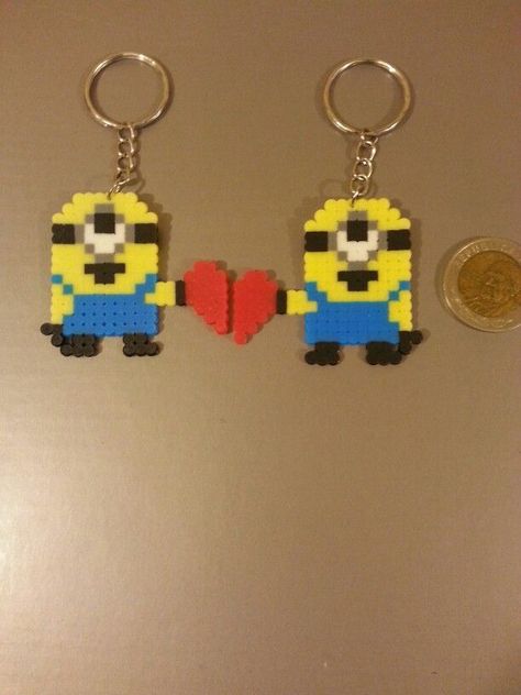 Bff Perler Bead Patterns, Bff Perler Beads, Perler Beads Minions, Minion Perler Bead Patterns, Pyssla Ideas Cute, Iron On Beads Ideas, Ironing Beads, Beads Perler, Melt Beads Patterns