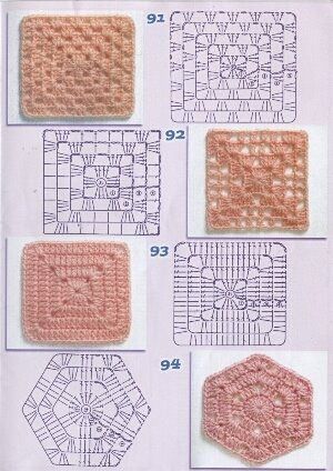 Carré s Crochet Stitches Diagram, Crochet Edging Patterns, Mode Crochet, Crochet Granny Square Blanket, Crochet Blocks, Crochet Square Patterns, Granny Squares Pattern, Granny Square Crochet Pattern, Square Patterns