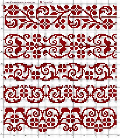 Cross Stitch Border Pattern, Knitting Machine Patterns, Pola Kristik, Cross Stitch Patterns Flowers, Cross Stitch Borders, Needlework Patterns, Crochet Borders, Crochet Tapestry, Cross Stitch Samplers