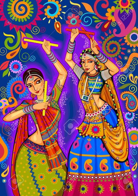 Garba Pics, Dandiya Night, Diwali Drawing, Garba Dance, Rajasthani Painting, Rajasthani Art, Indian Artwork, Dancing Drawings, Dance Paintings