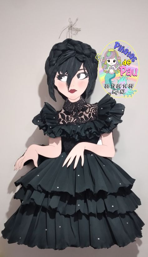 Wednesday Theme Ideas, Wensday Party Ideas, Wednesday Addams Piñata, Wednesday Pinata, Cats In Halloween Costumes, Addams Family Theme Party, Addams Family Cartoon, Addams Family Theme, Wednesday Addams Dress