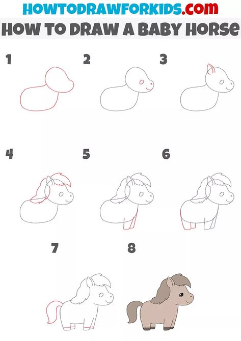 Cartoon Horse Drawing Easy, How To Draw A Horse, Insect Doodles, Easy Horse Drawing, Horse Drawing Tutorial, Baby Horse, Sketching Tips, Happy Girl Quotes