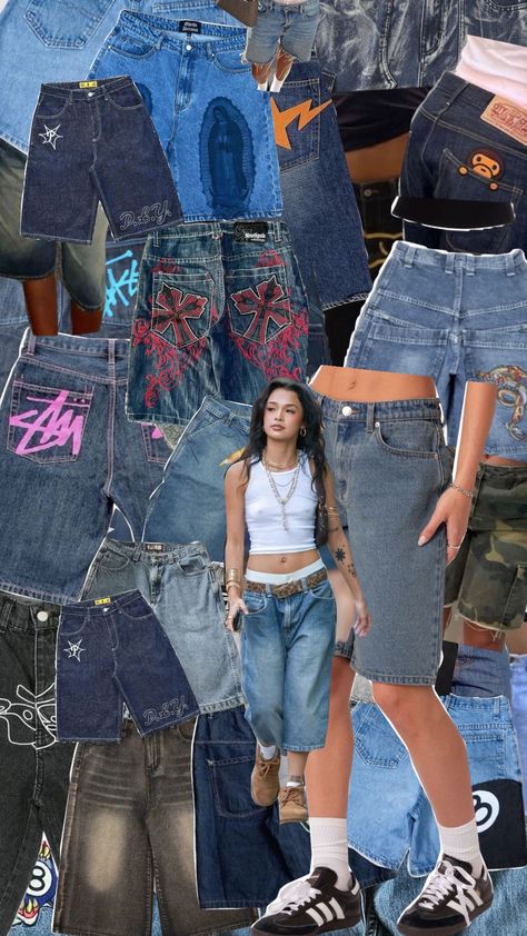 #coolgirl #coolgirlaesthetic #ahs #ahsstyle #coolgirloutfit #jorts #jortsoutfit #stussy #jortsoutfitinspo #summer #coolgirlstyle #jortsinspo #jortsinspo #pants #shorts #denim Vintage Jorts Outfit, Woman Jorts Outfit, Tana Mongeau Outfits, Jorts Outfit Women’s, Shorts Photoshoot, Jort Outfits, Stussy Jorts, Jorts Aesthetic, Stussy Shorts