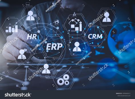 Architecture of ERP (Enterprise Resource Planning) system with connections between business intelligence (BI), production, CRM modules and HR diagram.businessman hand working with modern digital table #Ad , #SPONSORED, #connections#system#business#BI Procurement Process, Erp Software, Erp System, Crm Software, Collaborative Learning, Supply Chain Management, Relationship Management, Marketing Software, Business Intelligence