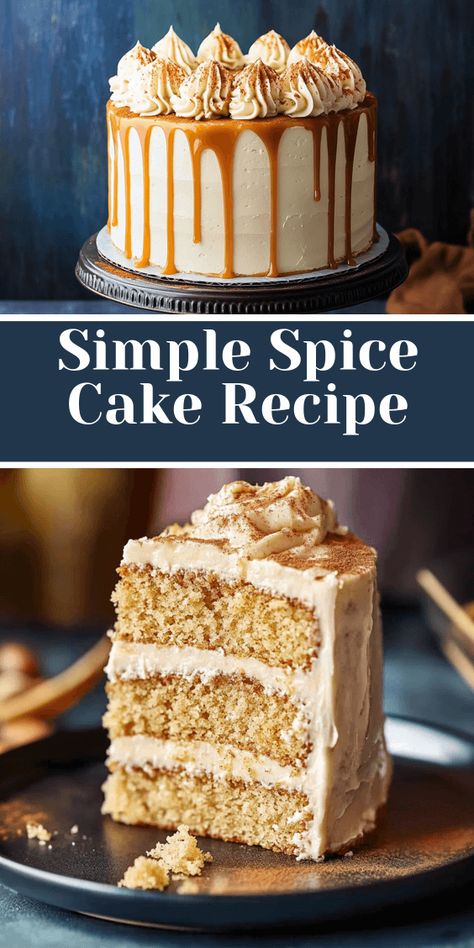 This simple spice cake recipe with cream cheese frosting is perfect for holiday gatherings. A delightful treat for everyone! Cream Cheese Spice Cake, Mini Spice Cake Recipes, Sour Cream Spice Cake Recipes, Spice Cake Christmas, Spice Cake With Cream Cheese Frosting, Easy Spice Cake Recipes, Spiced Cake Recipes, Quick Cake Recipes, Easy Spice Cake