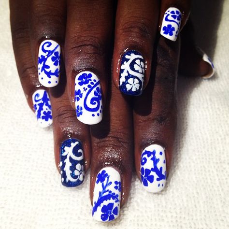 Blue & White China Print Nails for @Chashon Presley ... Blue White China, China Nails, Nice Nails, Print Nails, China Blue, Blue And White China, Porcelain China, Arts District, White China