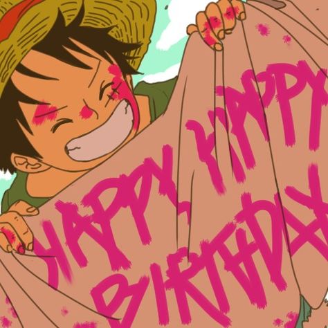 Happy Birthday Luffy One Piece, Zoro Happy, Luffy's Birthday, One Piece Birthday Theme Party Ideas, One Piece Luffy Icon, Luffy Birthday, Happy Birthday Luffy, One Piece Birthday, Anime Happy Birthday