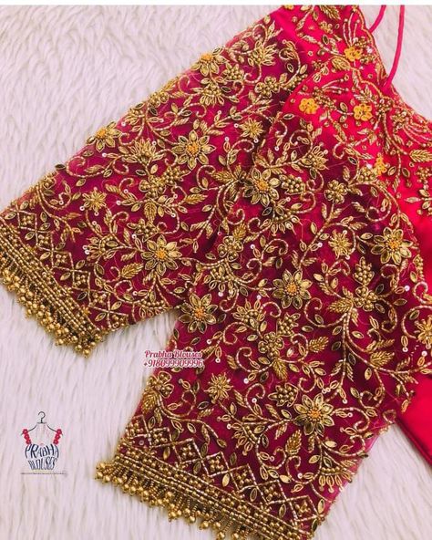 Net Aari Work Blouse, Bridal Aari Work Blouse Designs, Aari Work Blouse Wedding, Red Blouse Design, Basic Blouse Designs, Neck Models, Engagement Hair, Heavy Blouse, Magam Work