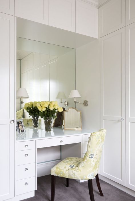 Shaker Style Renovation In Double Bay Sydney | Dan Kitchens Closet With Vanity, Built In Dressing Table, Closet Interior, Mermaid Beauty, Closet Vanity, Closet Built Ins, Dressing Table Design, Makeup Table Vanity, Wardrobe Room