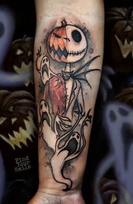 Nightmare Before Christmas Tattoos, Tattoos For Men Unique, Horror Tattoo Ideas, Forearm Tattoos For Men, Christmas Tattoos, Jack Skellington Tattoo, Halloween Tattoos Sleeve, Tim Burton Tattoo, Jack Tattoo