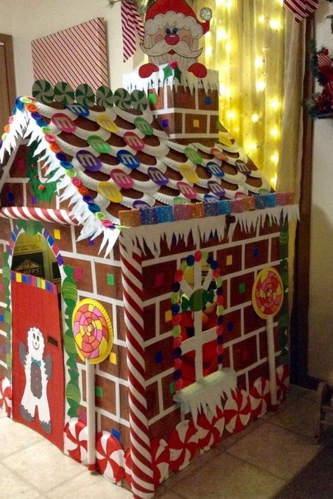 Cardboard Gingerbread House masterpiece for Christmas crafts Cardboard Houses For Kids, Kids Gingerbread House, Cardboard Gingerbread, Cardboard Train, Cardboard Decor, Christmas Cardboard, Advent Calendar House, Cardboard Gingerbread House, Ginger Bread House Diy