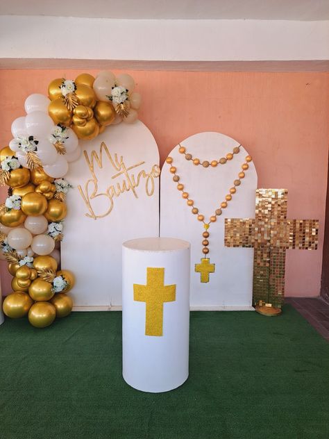 Bautizo Ordination Decorations Ideas, Holy Communion Decorations, Balloon Hacks, Bautizo Ideas, 14th Birthday Cakes, Cinderella Birthday Party, First Communion Decorations, 1st Birthday Girl Decorations, Communion Decorations