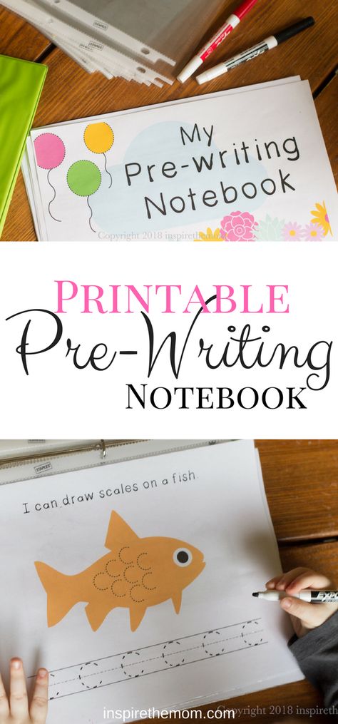 Printable Pre-Writing Notebook for Toddlers and Preschoolers - Inspire the Mom Pre Writing Activities, Preschool Writing, Writing Notebook, Toddlers And Preschoolers, Preschool Curriculum, Preschool Printables, Preschool At Home, Preschool Lessons, Kids Learning Activities